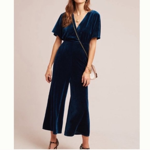 Greylin Pants - ANTHRO Greylin Teal Velvet Jumpsuit Medium Petite